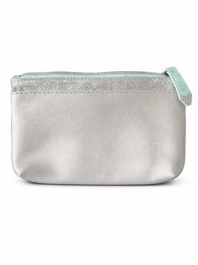 ipsy Silver Metallic Zip Pouch with Glitter Trim